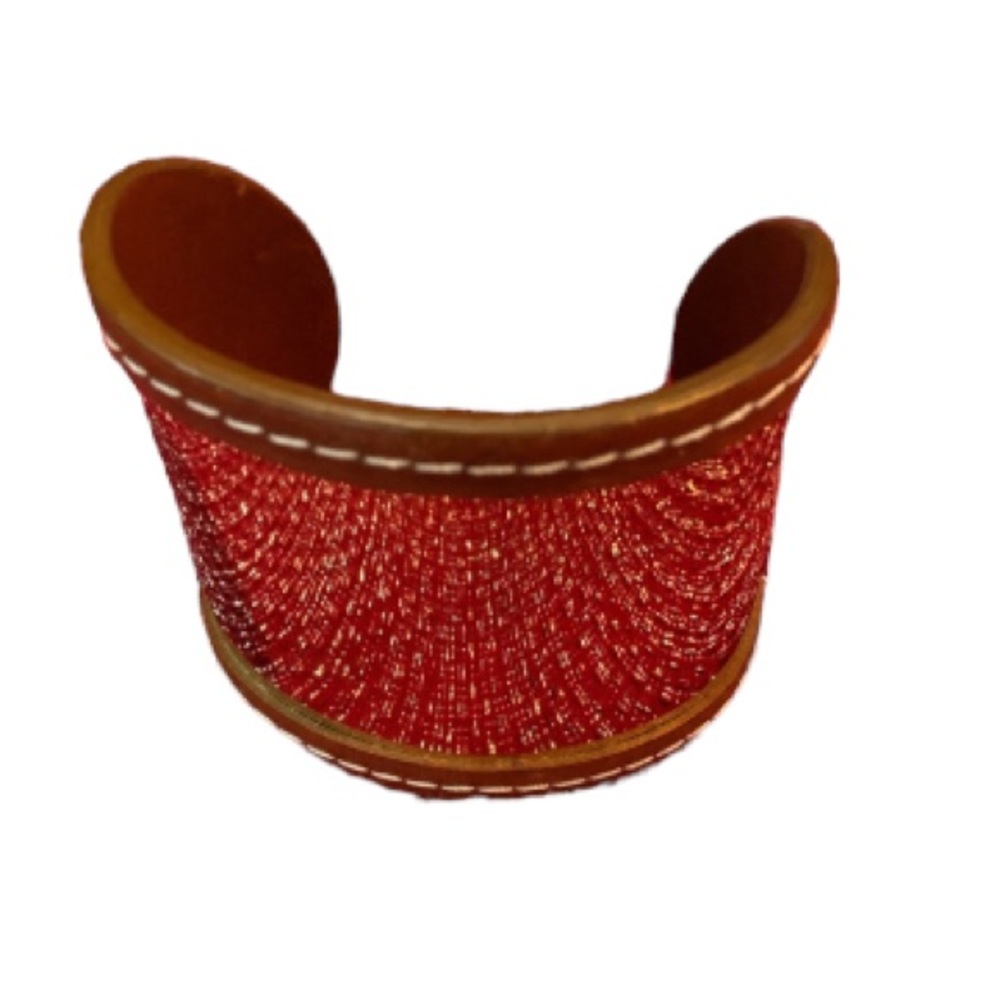 Micheal Kors gold cuff bracelet cognac brown leather trim NWOT - Picture 8 of 10